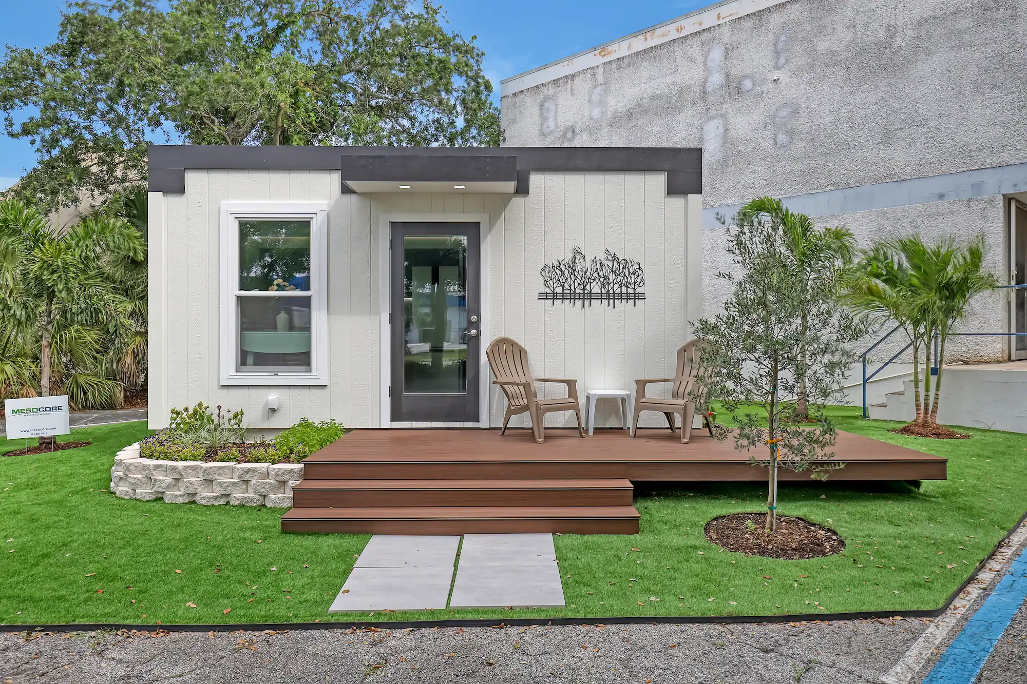 Mesocore Model E ADU exterior with deck and covered entry
