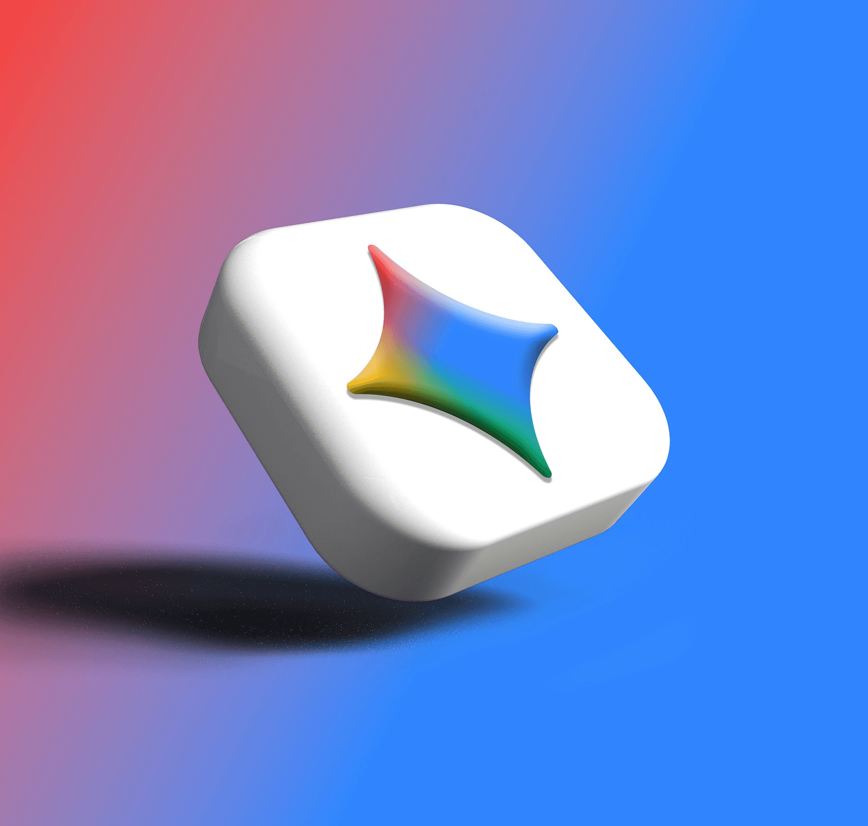White cube with colorful star logo on gradient background