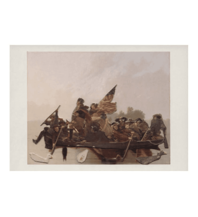 Small framed collage of a landscape scene with muted tones