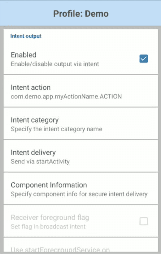 QR code reading - scroll down to the 'Intent output' section