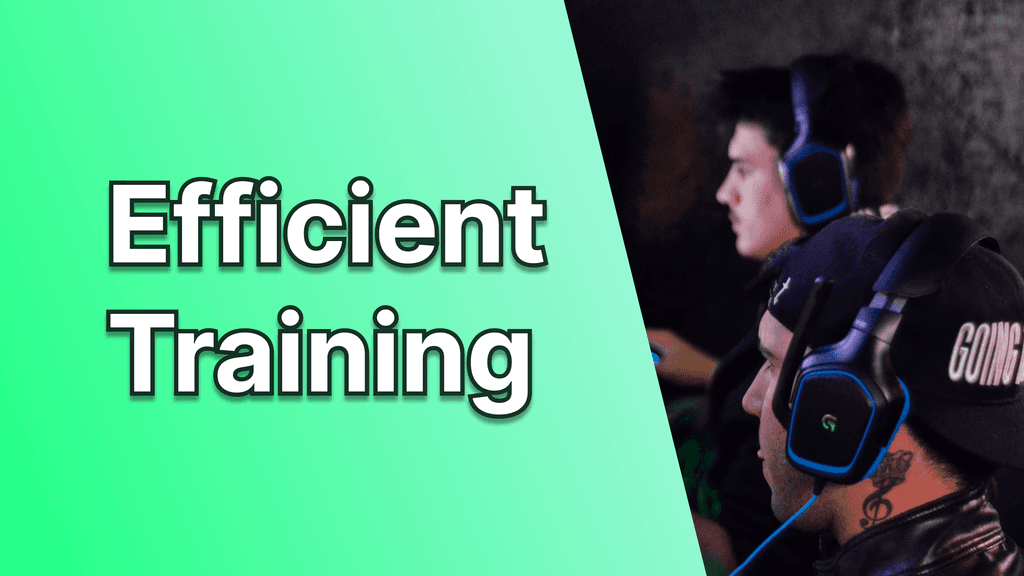 Two people with headphones playing games with the text "Efficient Training"