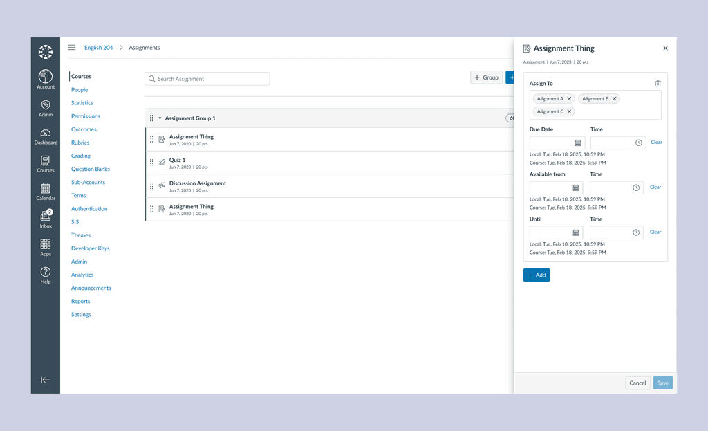 Modules page with the Assign To tray open.