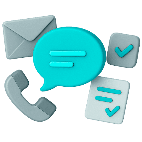 Phone, speech bubbles, envelope, and checklist