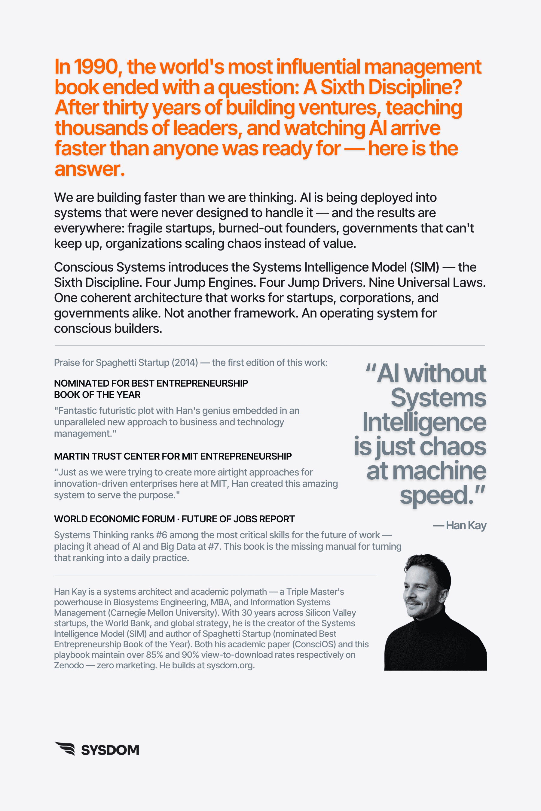 Color back cover of Conscious Systems with its central thesis, endorsements, and author biography
