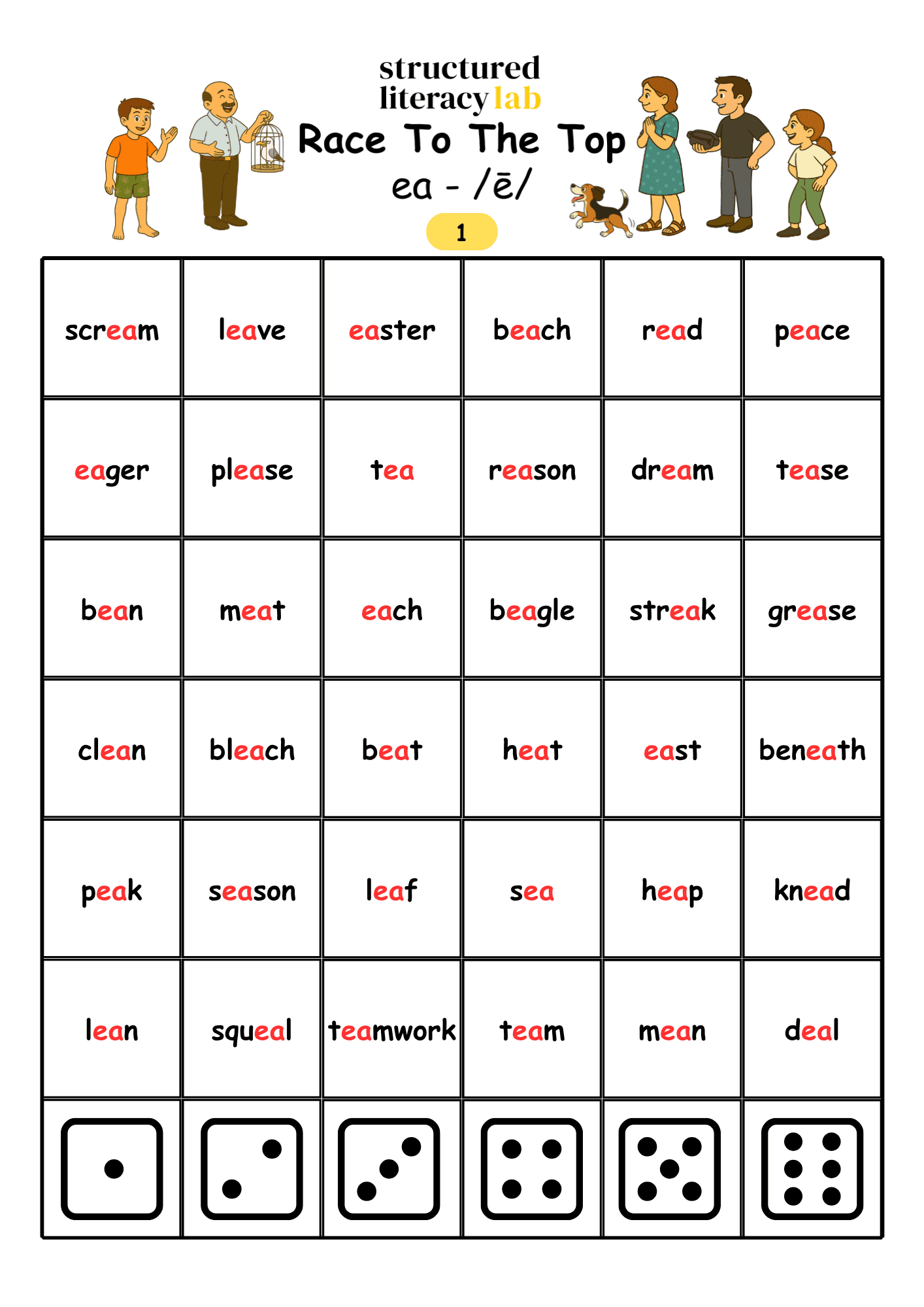 Printable ea spelling Race To The Top game included with Easter Hunt at the Beach.