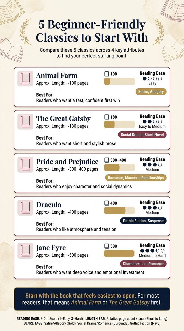 5 Beginner-Friendly Classics Compared: Length, Readability & Genre