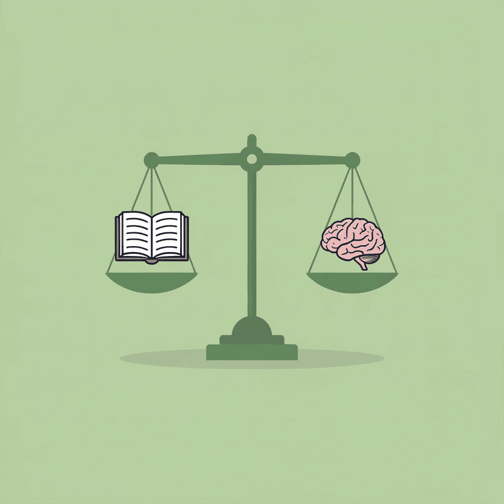 Balance scale showing time spent on one side outweighing actual comprehension on the other