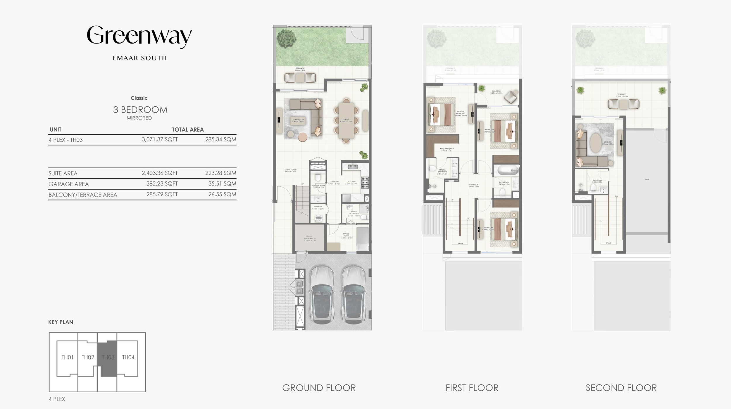 Greenway Dubai at Emaar South 3 Bedroom Townhouse