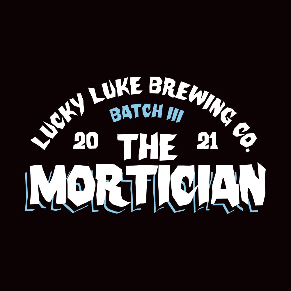 Lucky Luke Brewing Mortician batch graphic in black and white