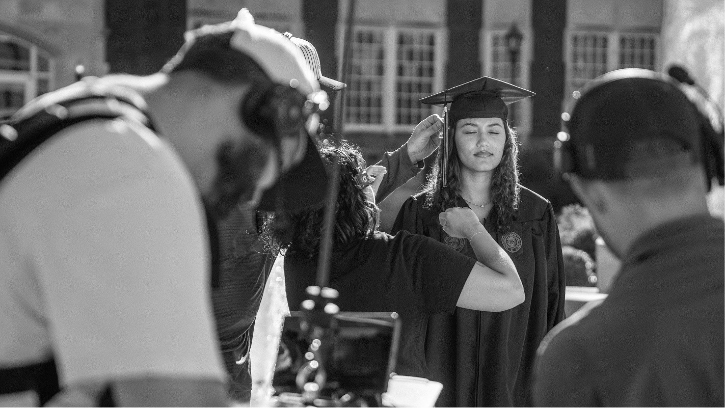 Behind the scenes photo of the video shoot at Jax State University.