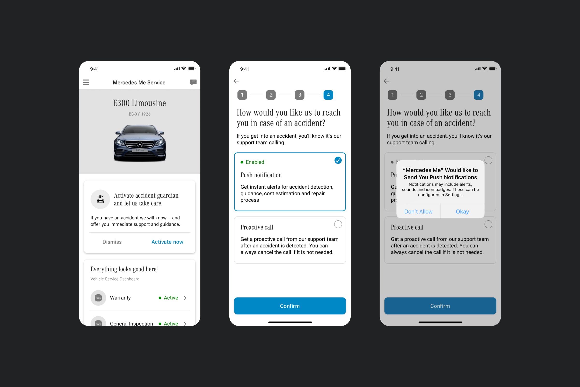Mercedes accident assistance app with damage documentation, scene capture, and expert support workflow
