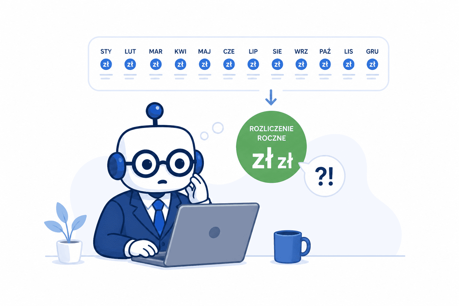 Robot porównuje miesięczne składki z rocznym rozliczeniem i sprawdza różnicę