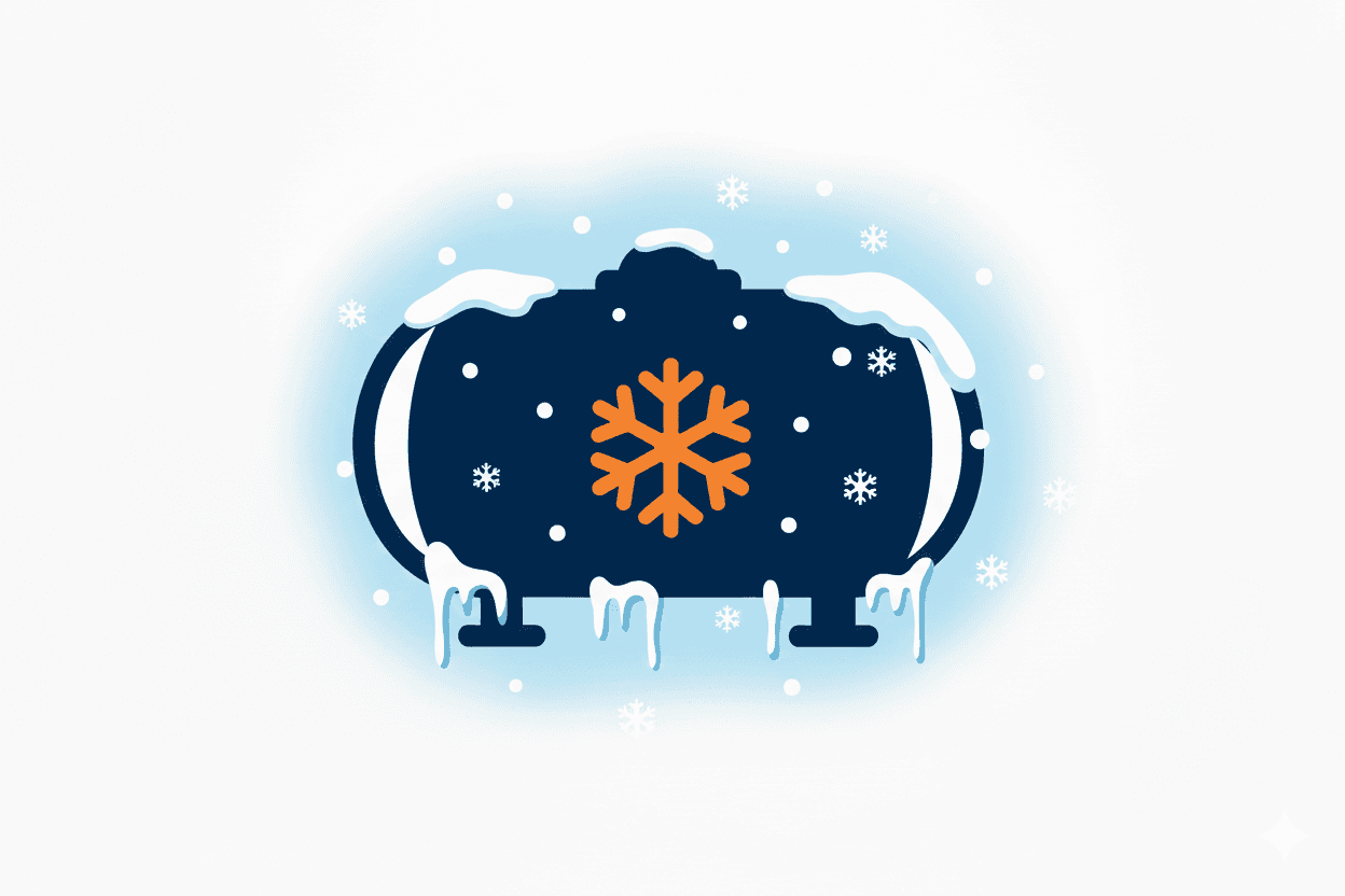 illustratie van een propaantank in de winter met vorst en sneeuw