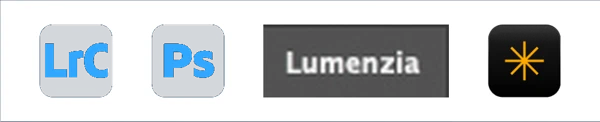 Lightroom Classic · Photoshop + Lumenzia · Luminar Neo logo