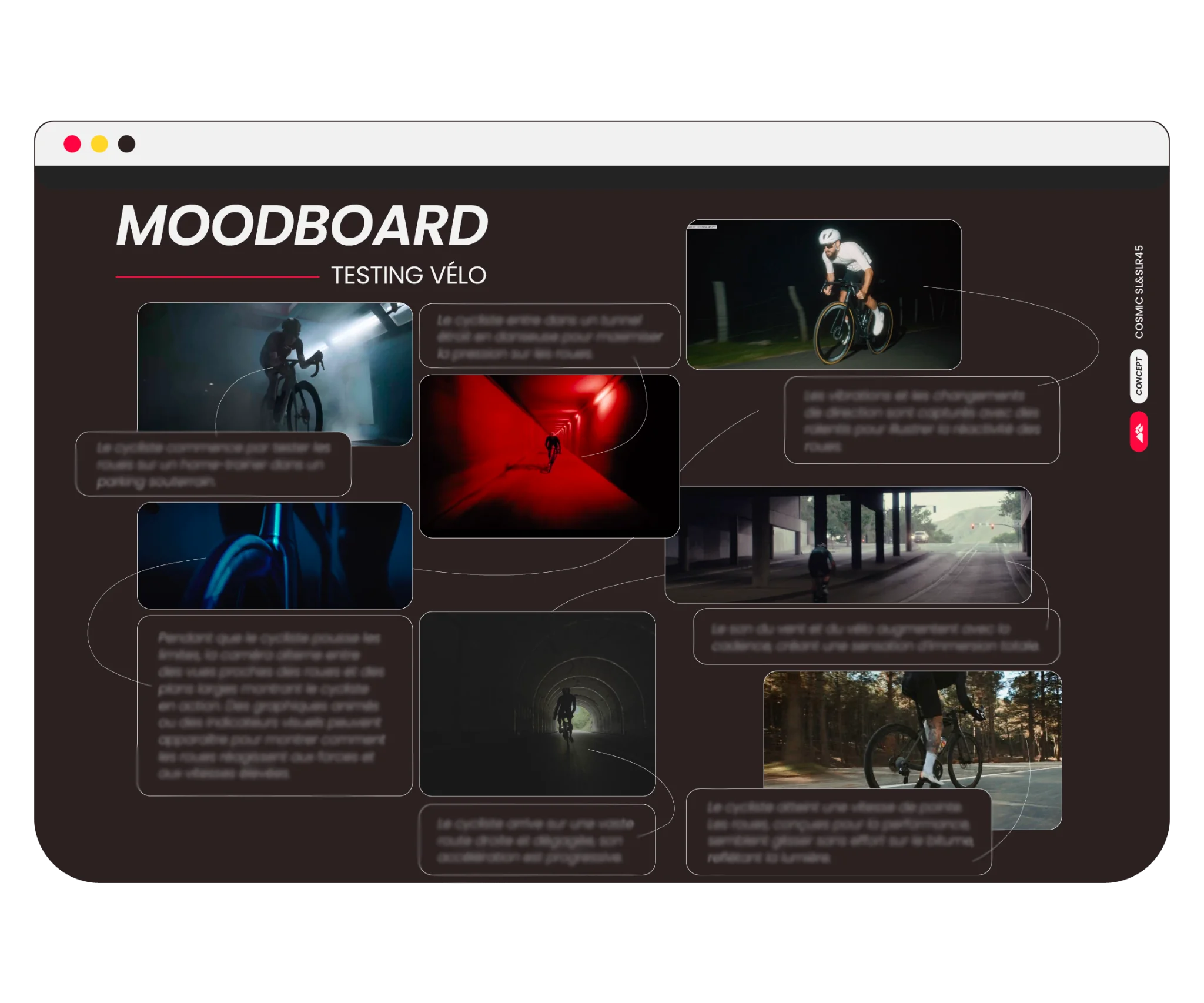 Screen d'une slide moodboard testing vélo