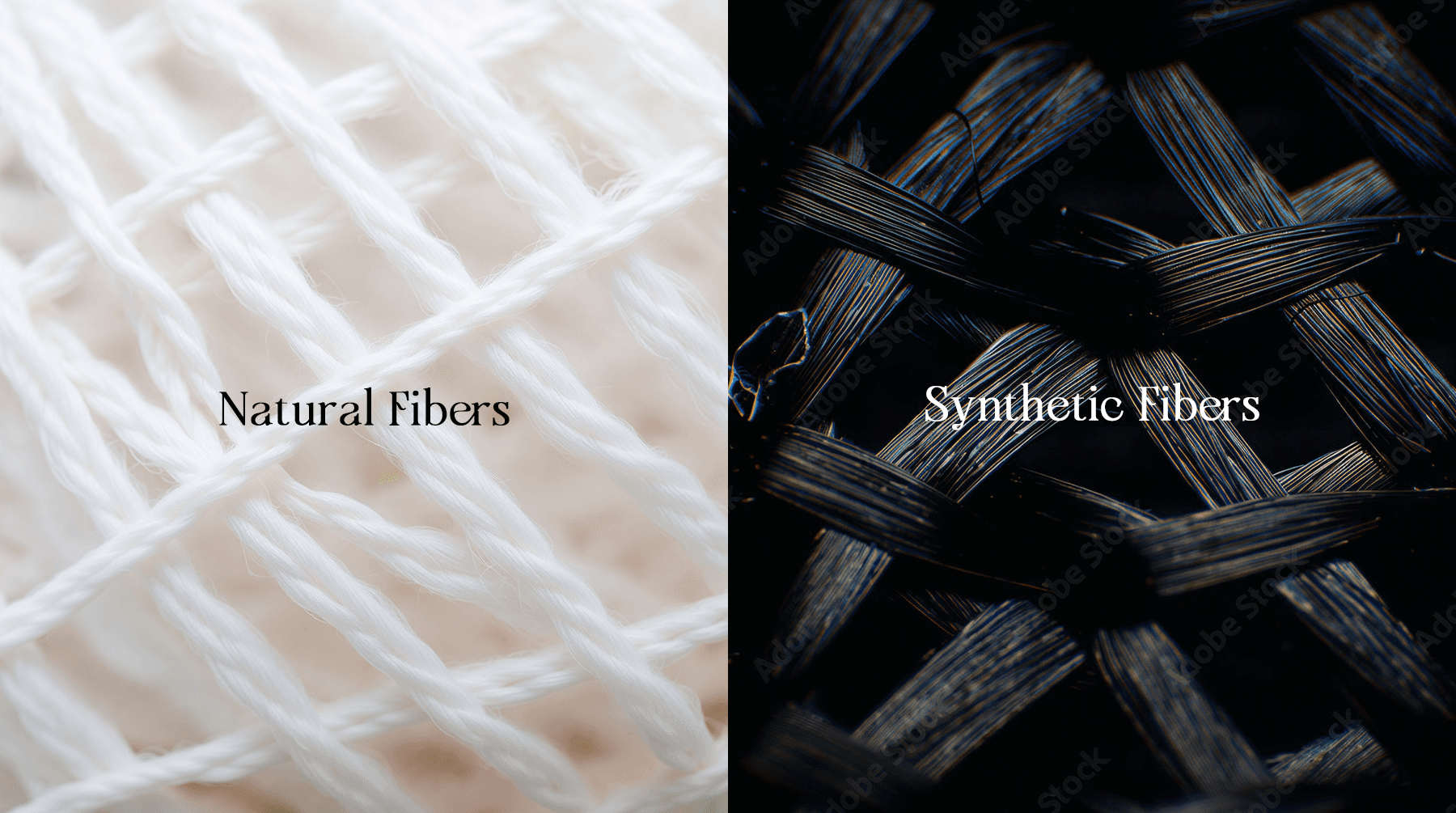 Comparison of natural vs synthetic fibers through a macro lens.