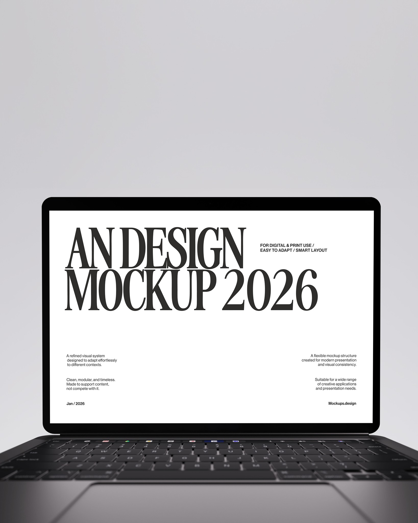 Laptop mockup with minimal background, clean studio setup