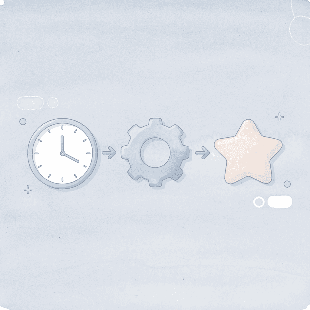 Timer, arrow, and target showing progression from time constraint to results