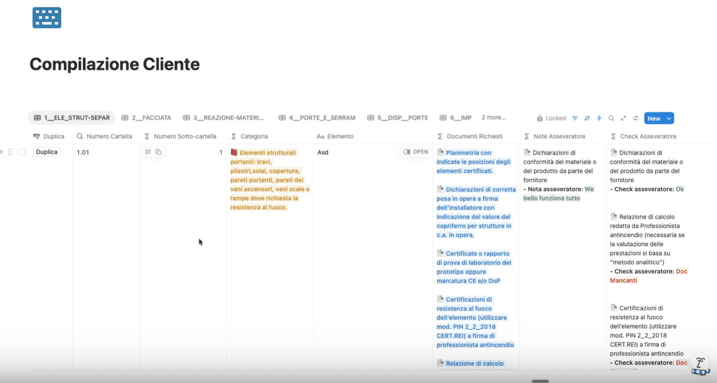 Sezione “compilazione cliente” dove il cliente può entrare e modificare