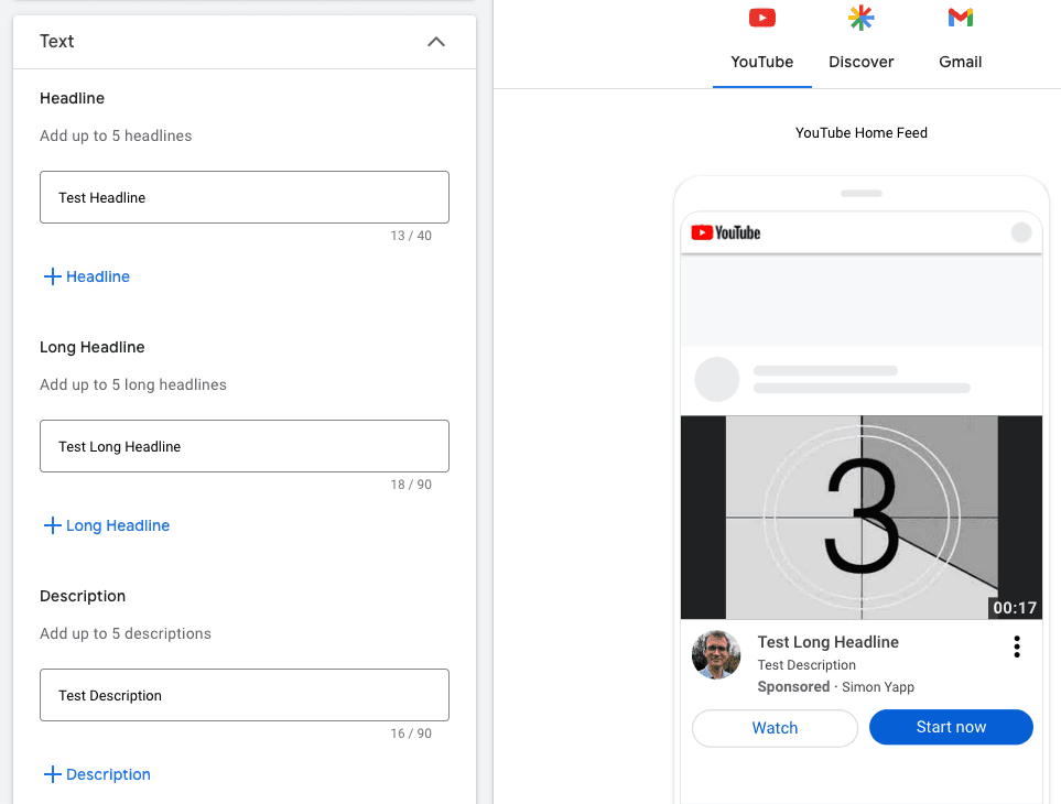 How to set a headline and description for your YouTube ad