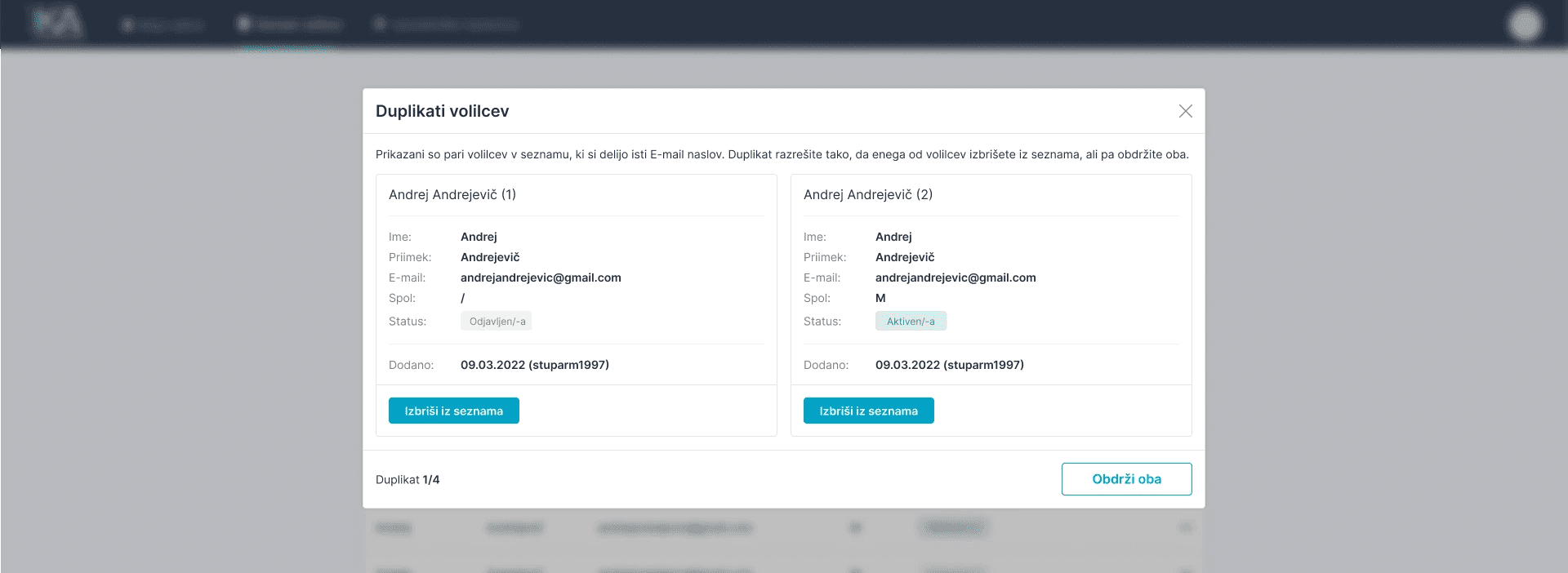 oneclickvoting - handle duplicates