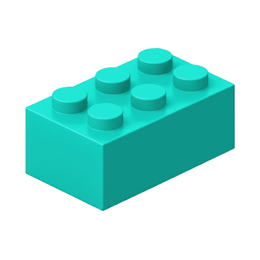 A teal LEGO brick with four round studs on top, set against a gray background.
