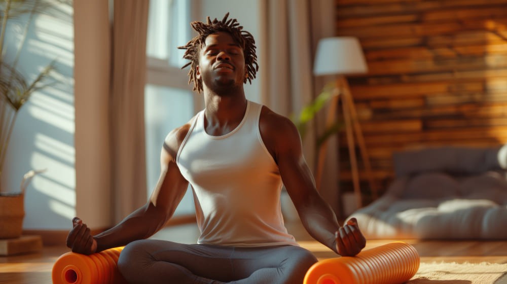 Man peacefully meditating