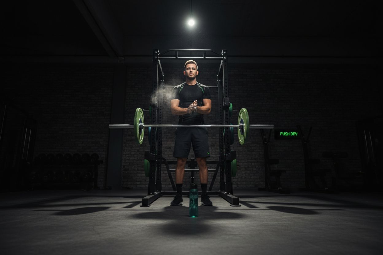 A beginner preparing for a push workout in the gym