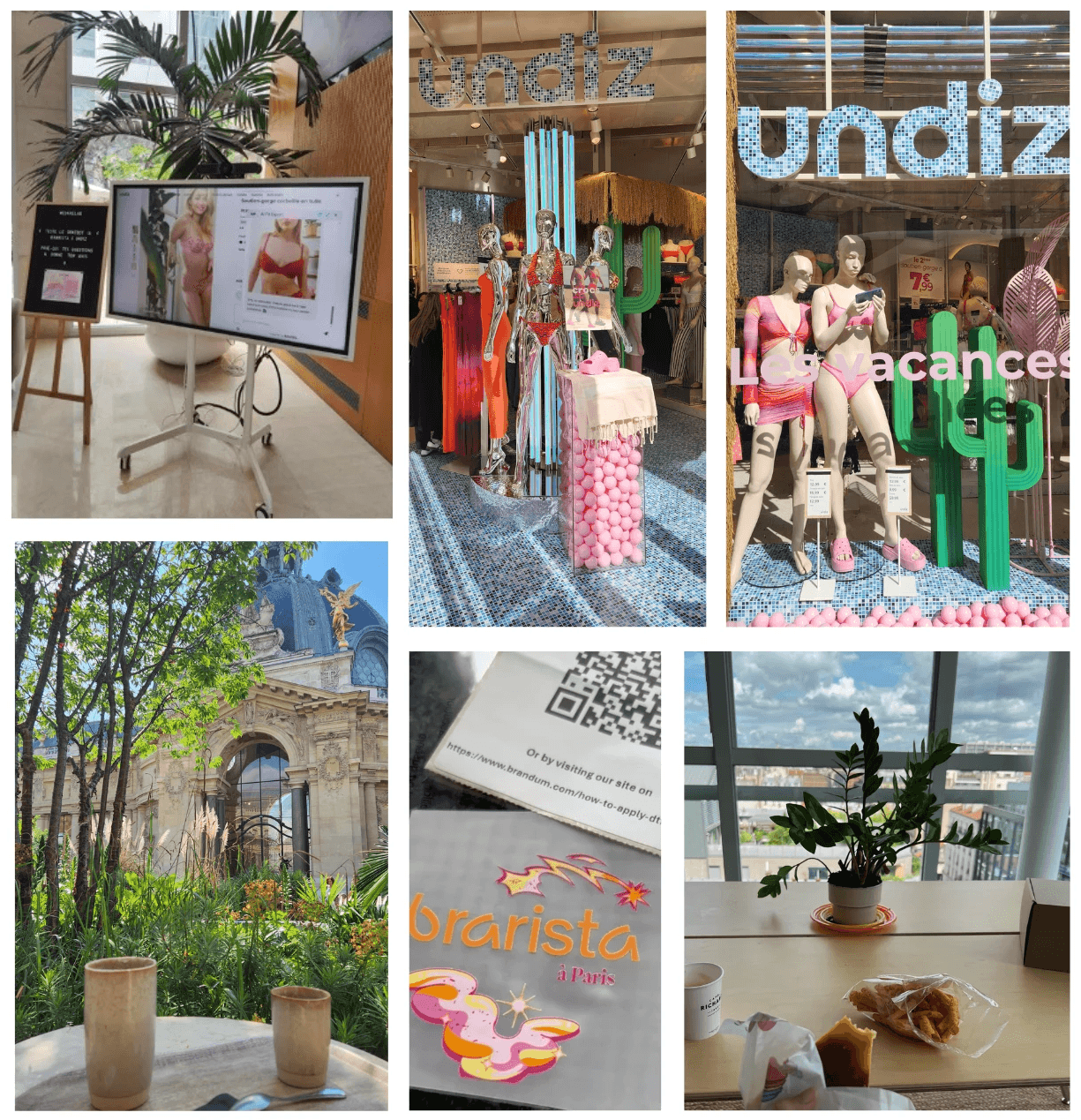 Collage of photos of Paris, AI product testing on a screen and lingerie retailer Undiz