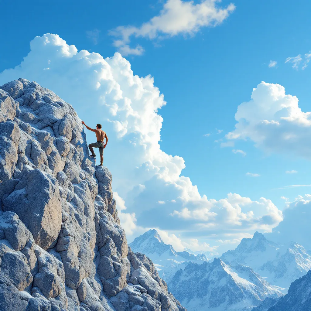 man climbing mountain