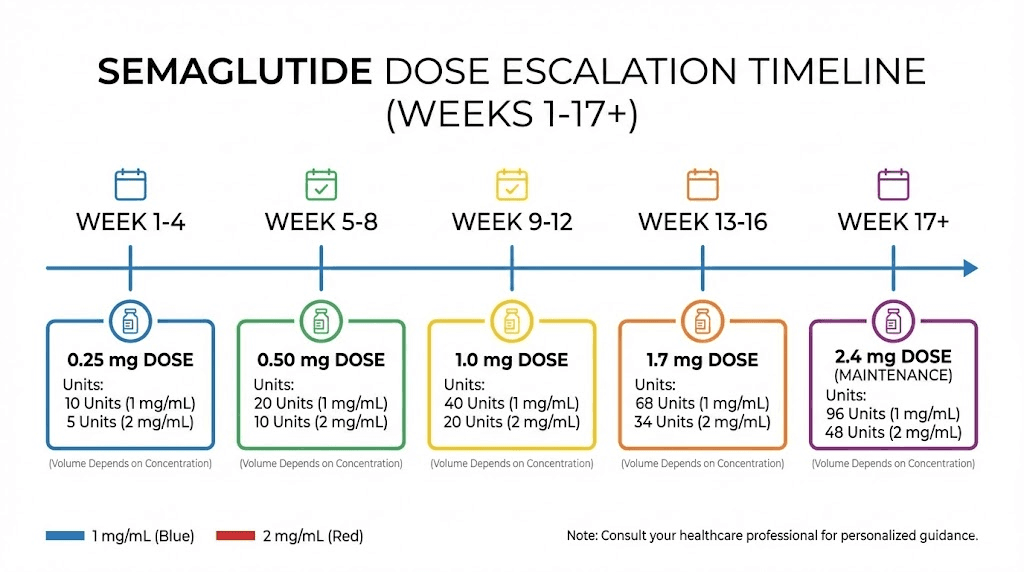 Semaglutide dosing schedule converted to insulin syringe units