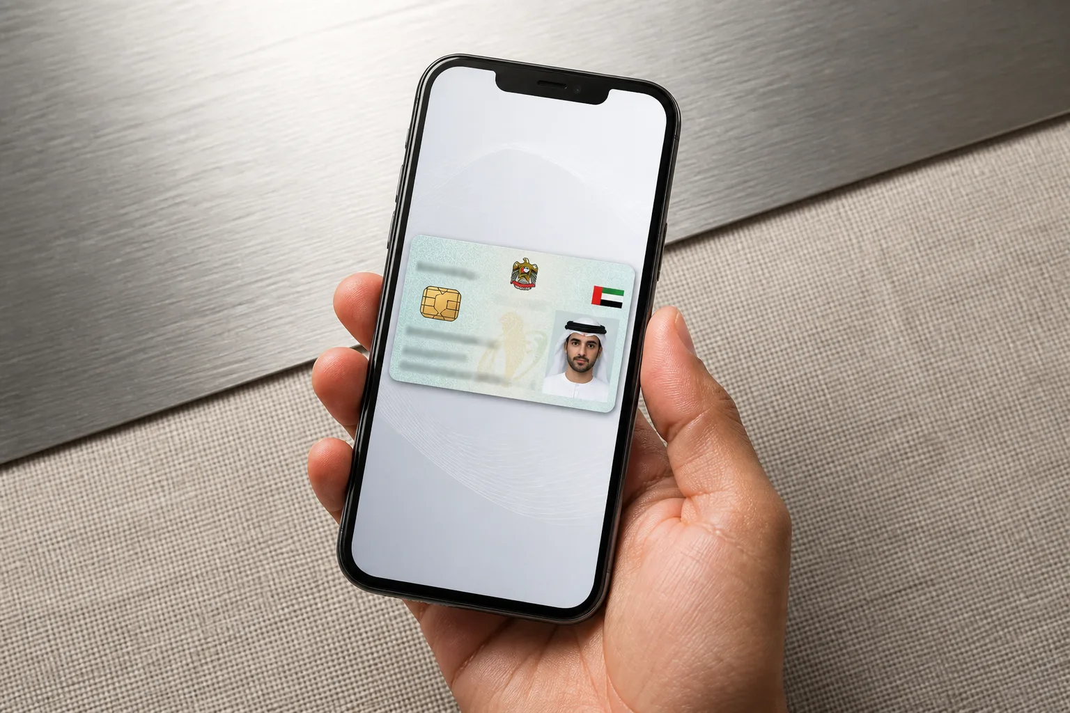 Getting the Digital Version of Your Emirates ID beside a passport, residence permit card and