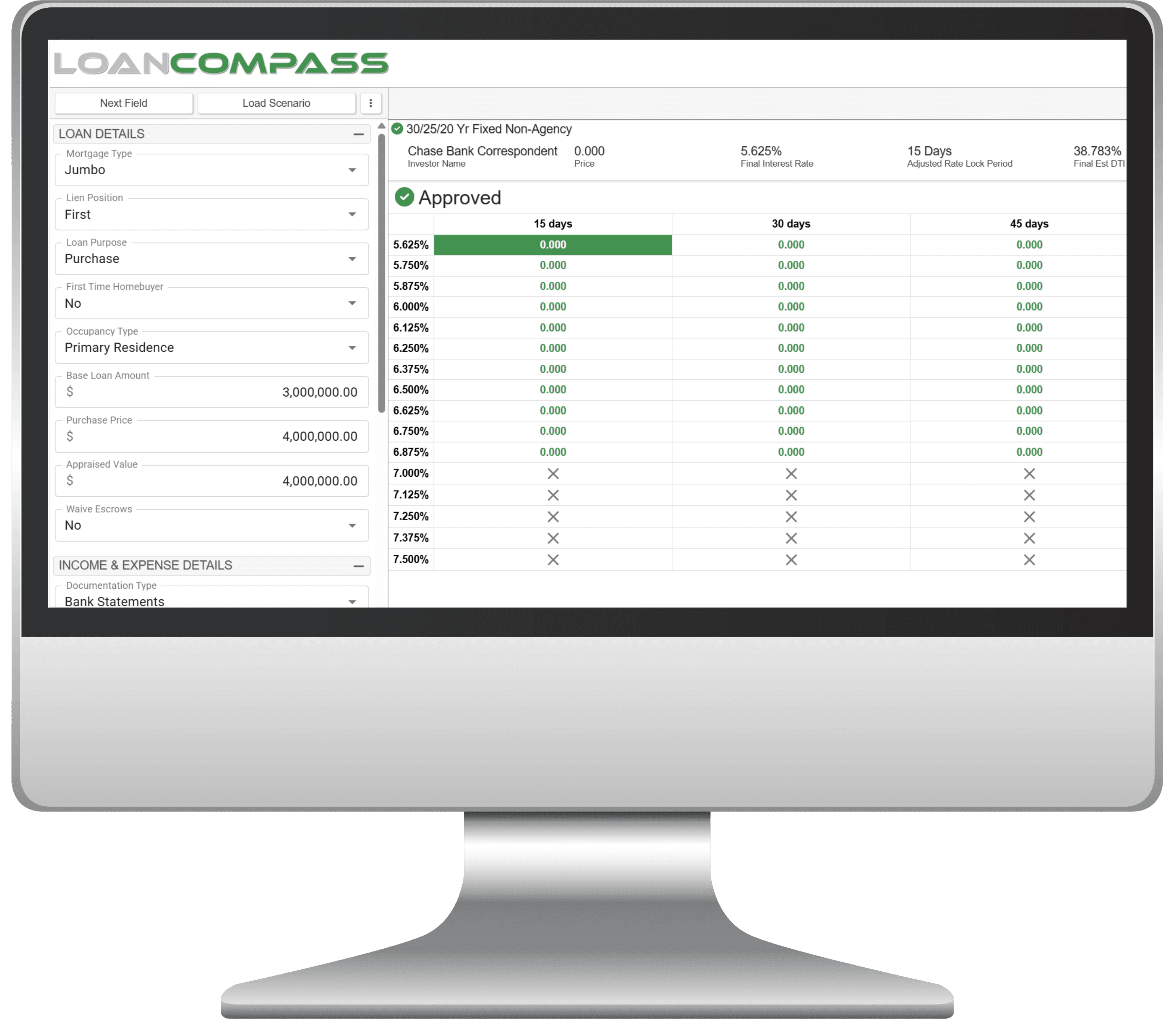 A Computer Screen displaying the Price a Loan page.