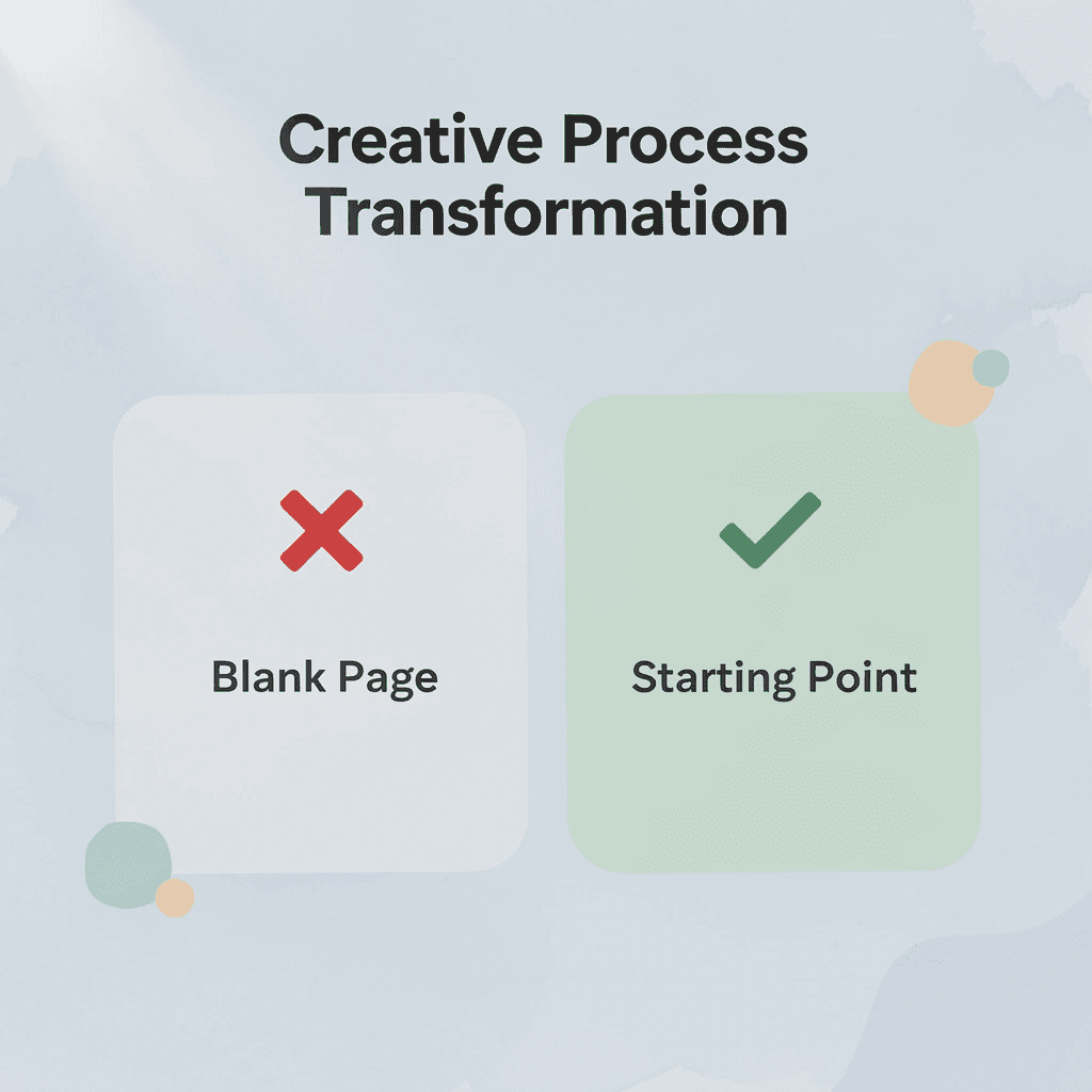 Before and after comparison showing transformation from blank page to starting point