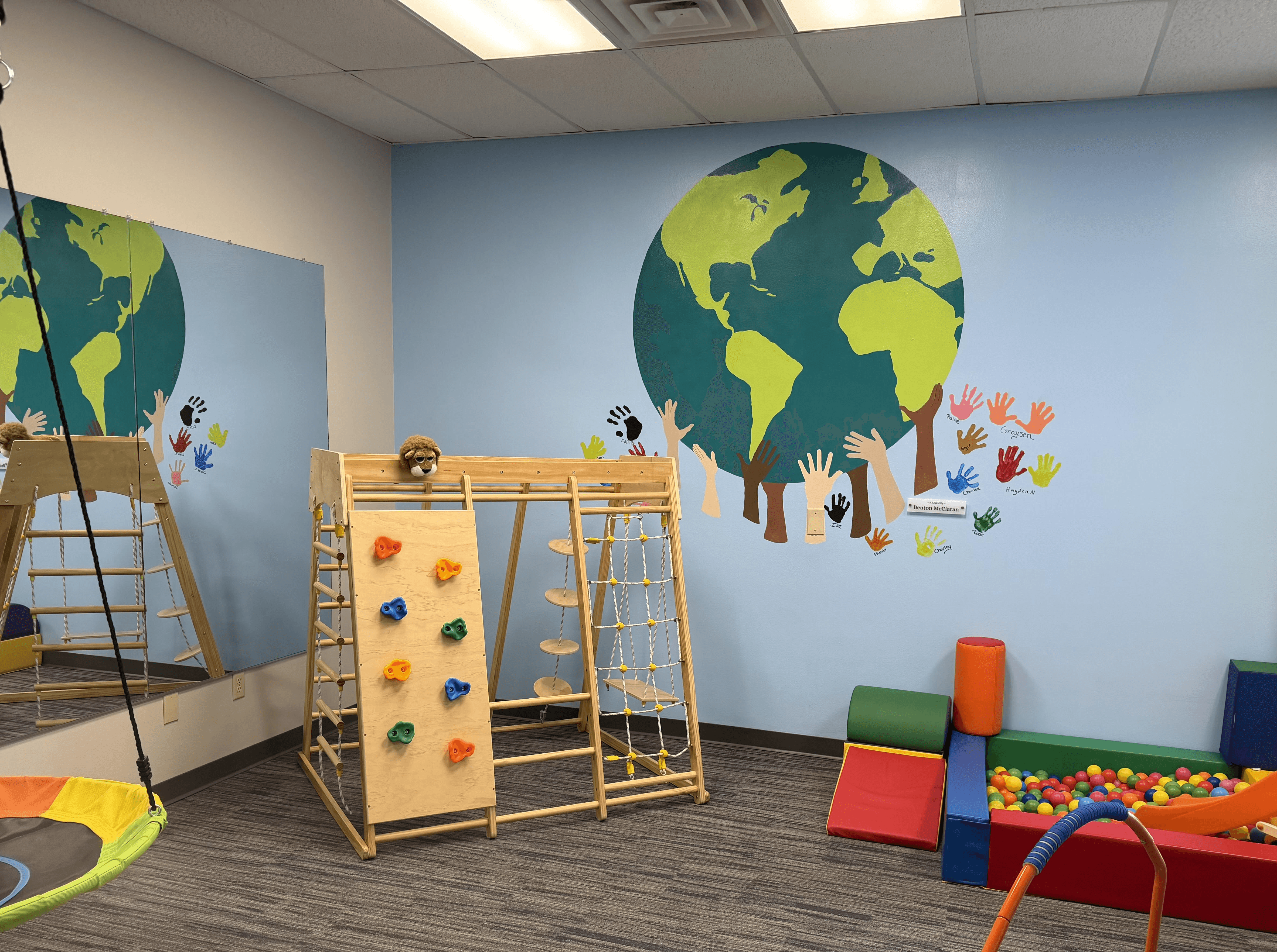 Pediatric therapy room at Advantage Physical Therapy designed for children's sensory integration, motor skills development, and play-based rehabilitation.