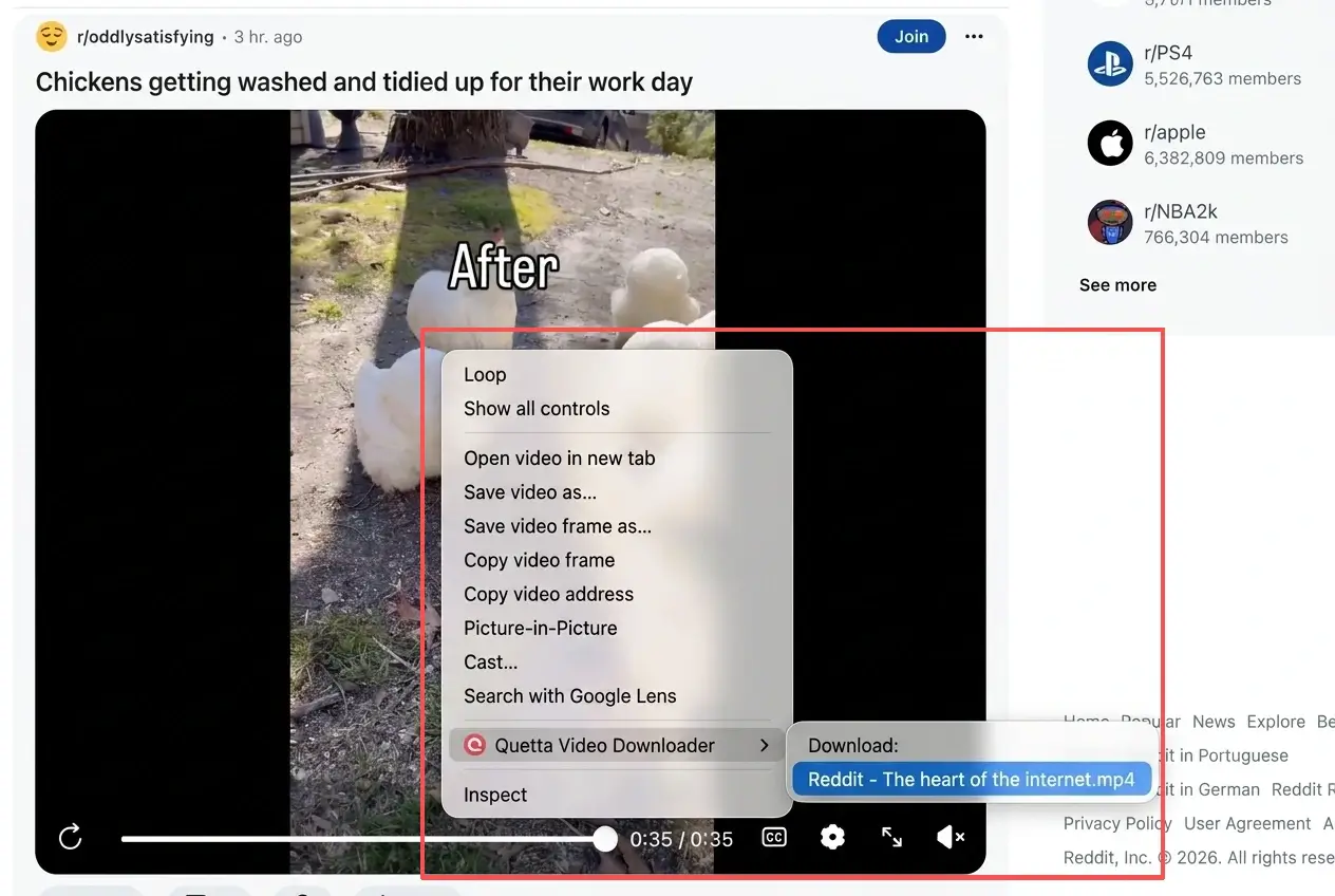 Right click page to download videos