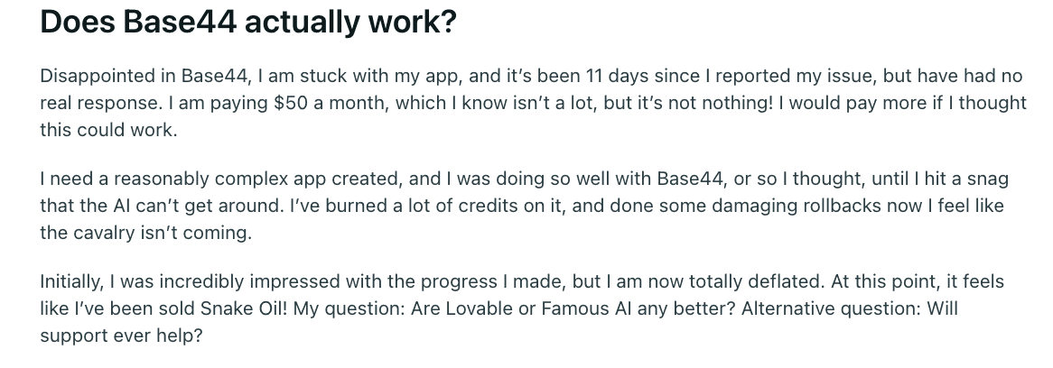 Challenges with Base44 Frequent Build Failures and Unstable Project Outcomes