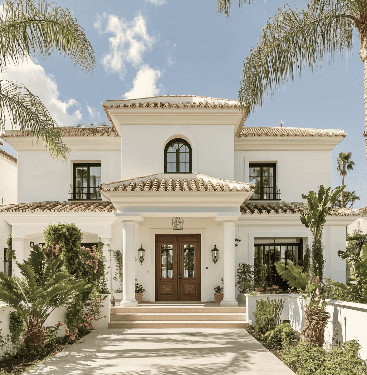 Elegant Mediterranean-style villa with white walls and terracotta roof tiles