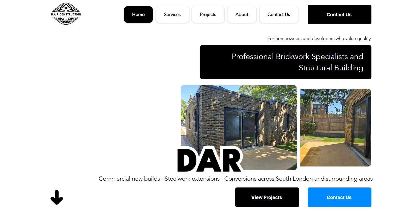 Landing page design for DAR CONSTRUCTION LTD