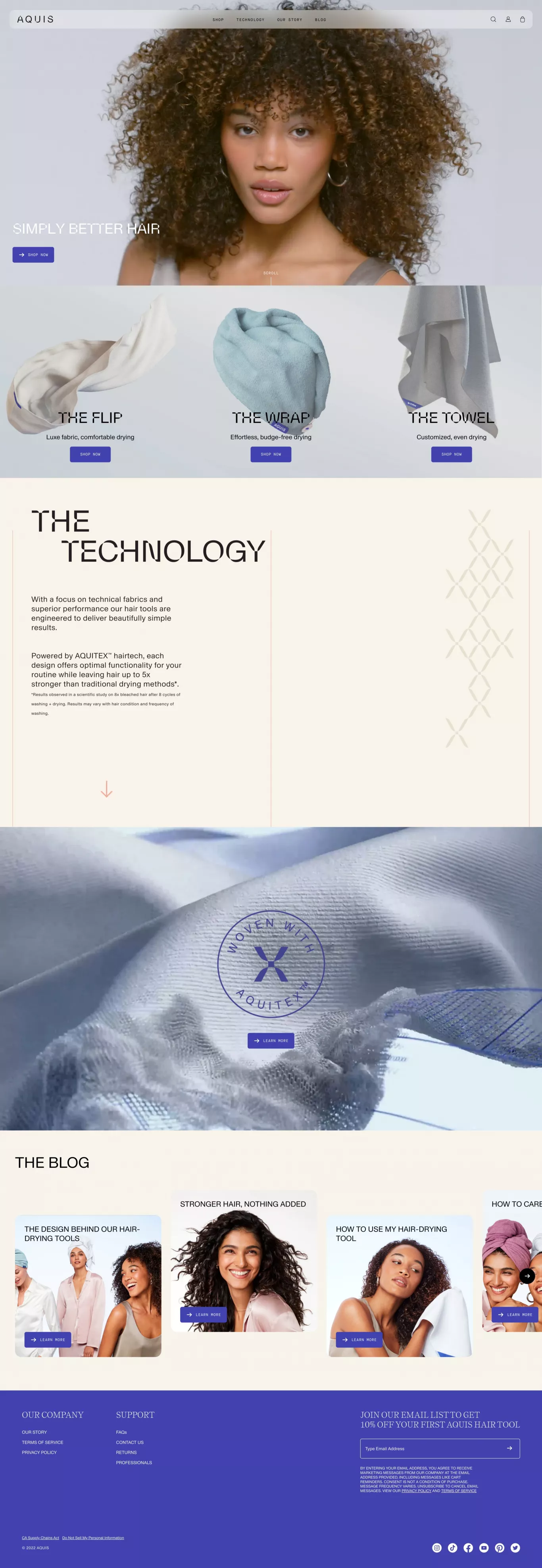 AQUIS ecommerce page screenshot showcasing Beauty and Ecommerce design