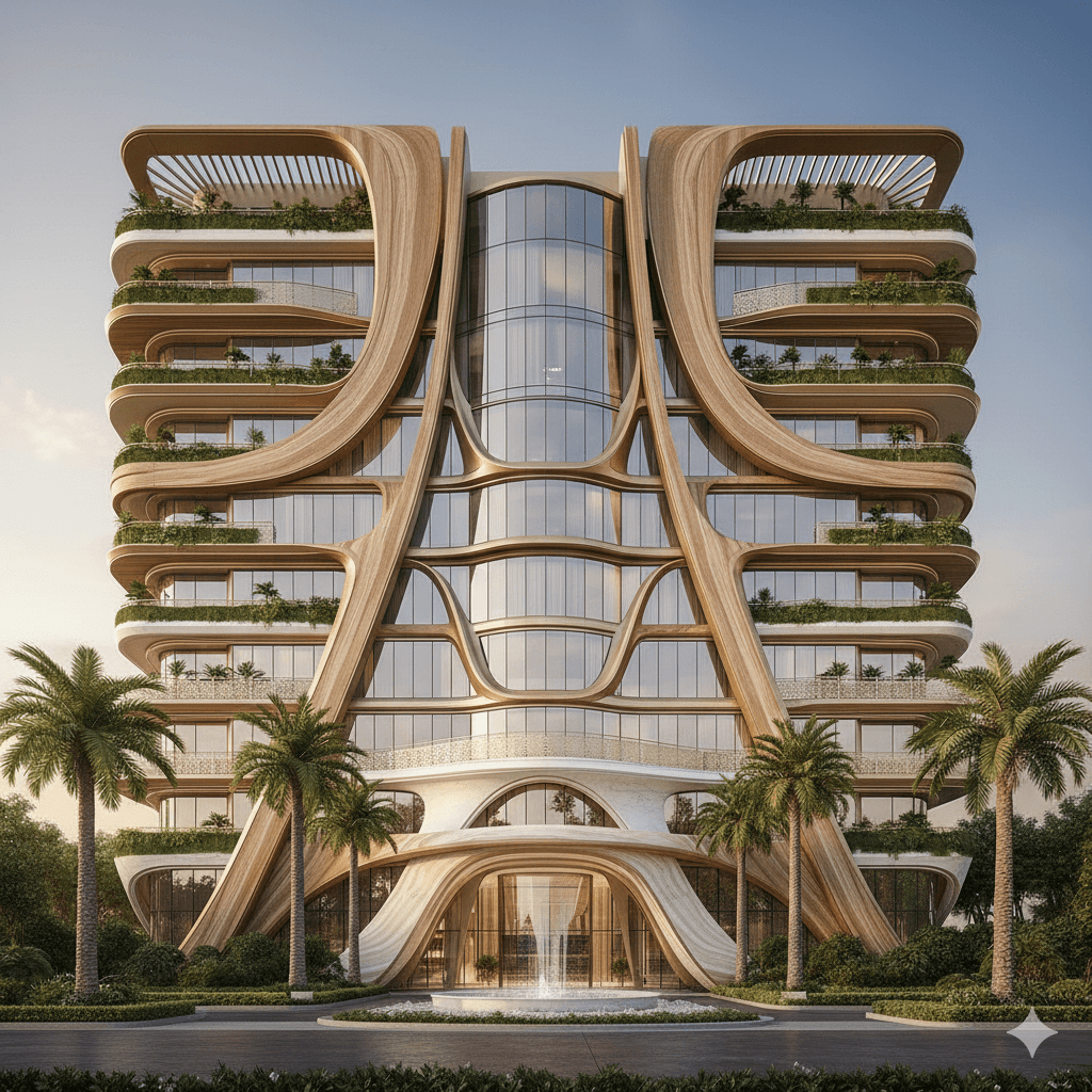 M3M Elie Saab unique haute couture architecture; luxury residential tower design in Sector 111 SCDA, Gurgaon.