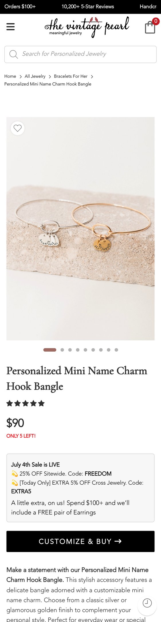 Jewelry product options include: bracelet, pendant for Personalized Mini Name Charm Hook Bangle from The Vintage Pearl.
