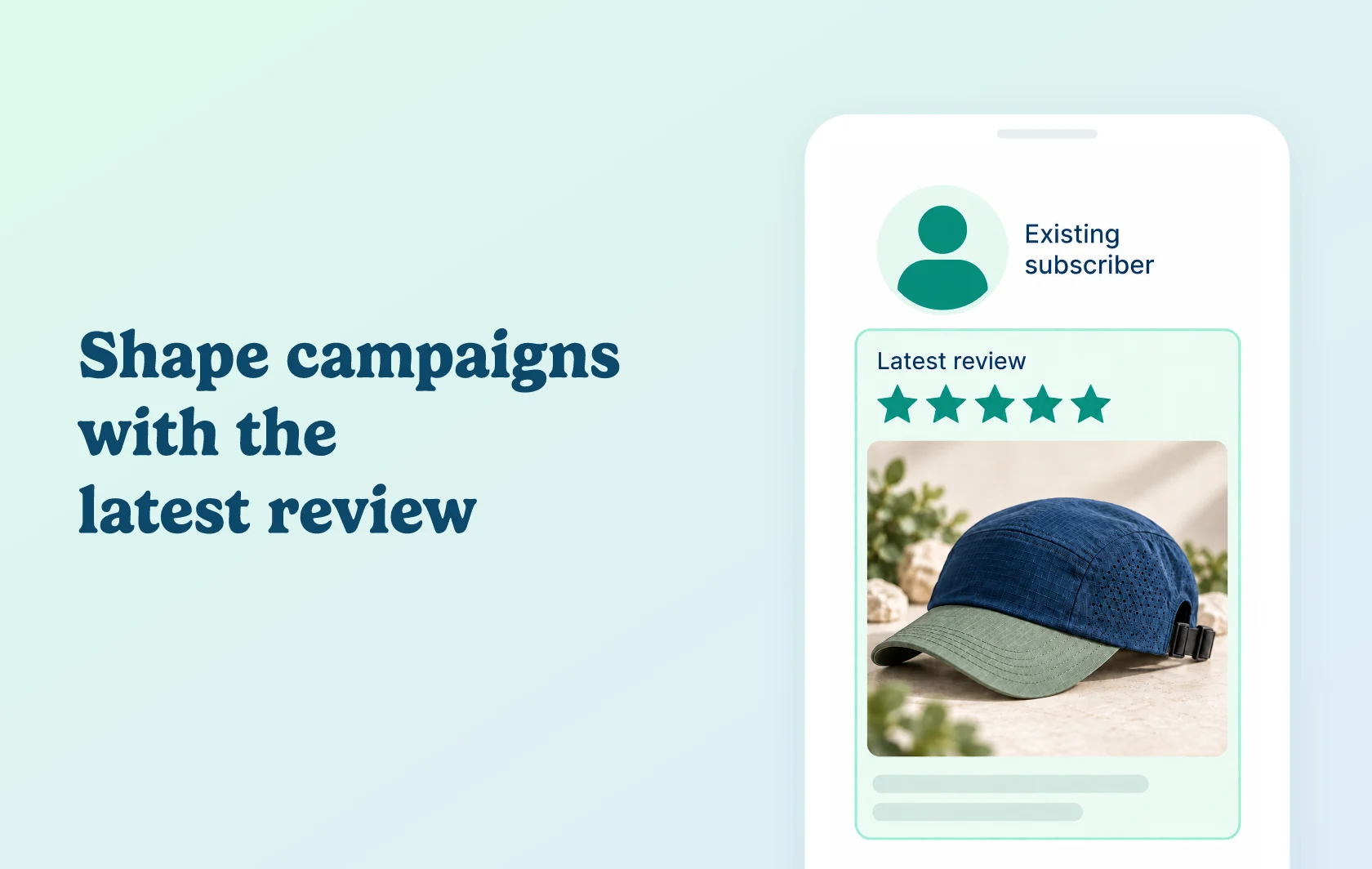 Judge.me and Omnisend integration: illustration of an existing subscriber’s latest product review informing email campaigns.