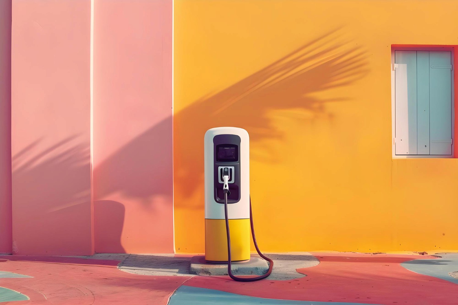 borne de recharge électrique sur fond coloré
