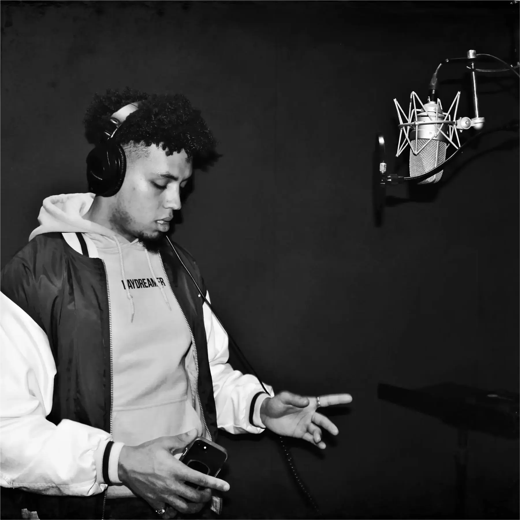 Indie artist recording his new track.