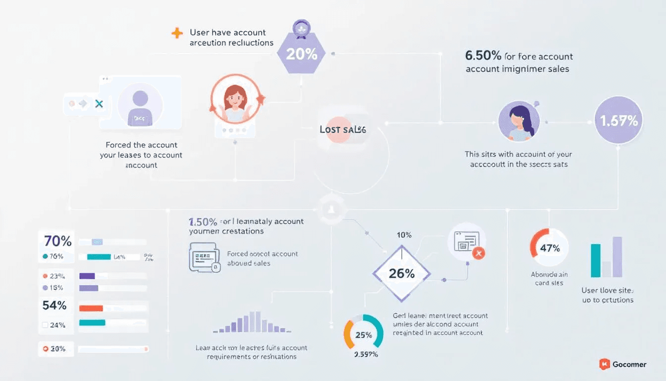 A graphic illustrating the challenges of forced account creation in online shopping.