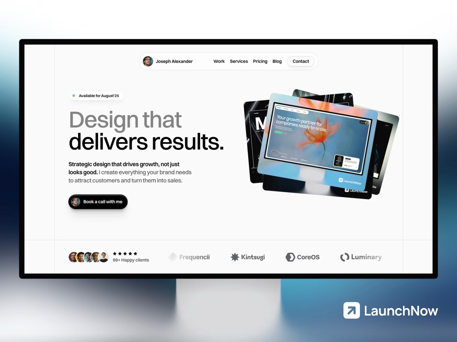 Launchfolio free portfolio Framer template hero section