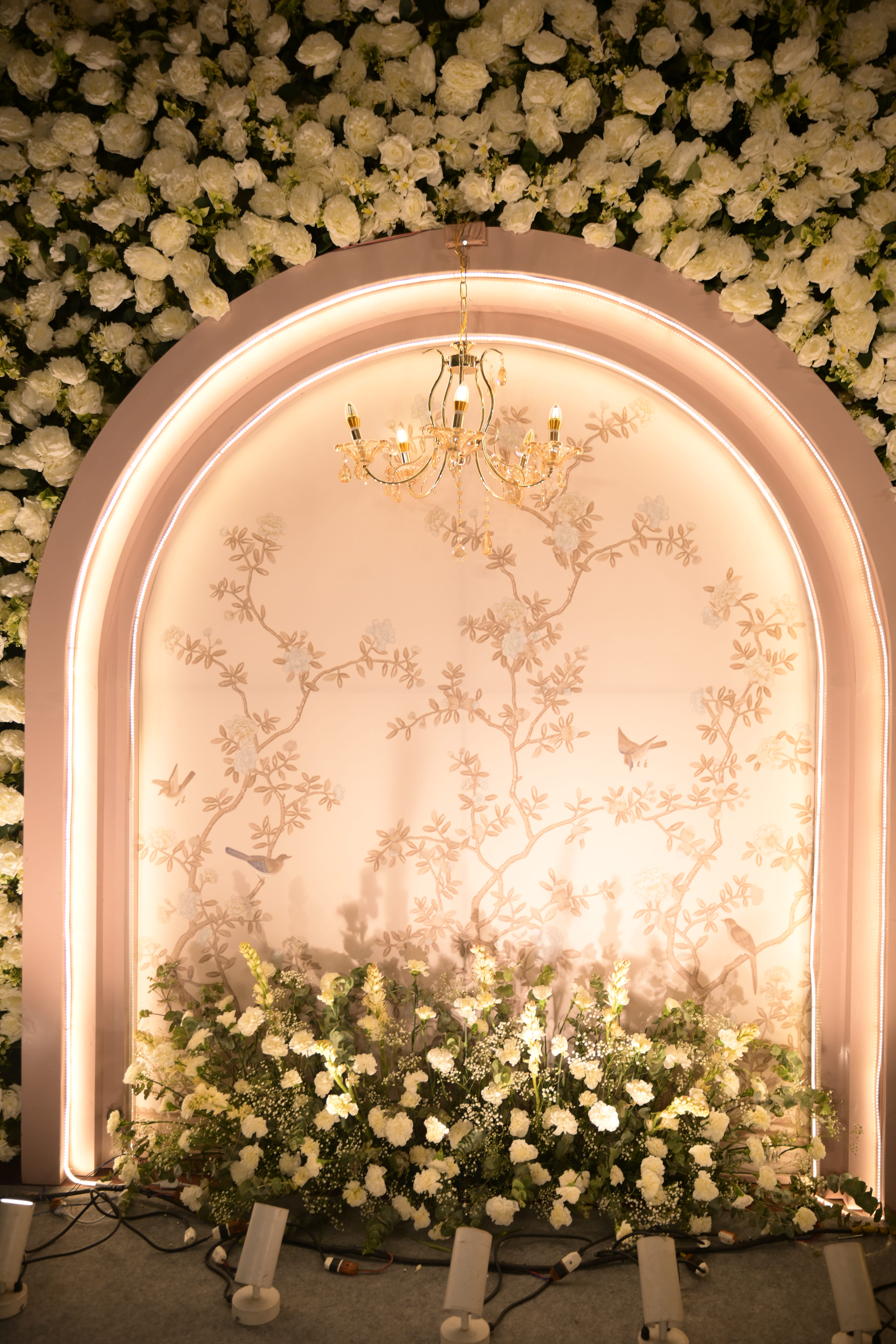 Wedding stage and mandap decor with floral and lighting arrangements, styled and captured by Wow Makers in Hyderabad, India