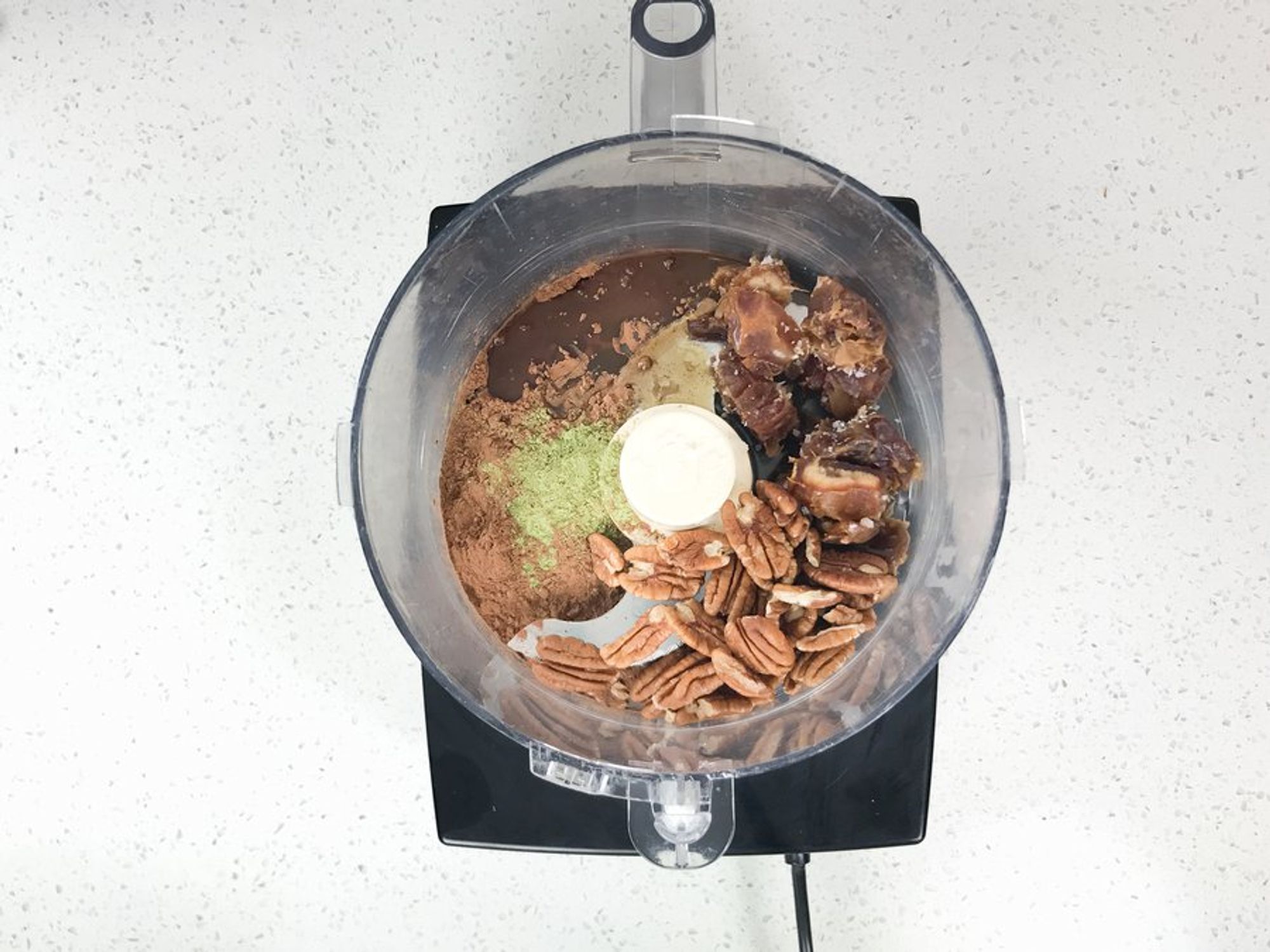 matcha bites ingredients in a food processor