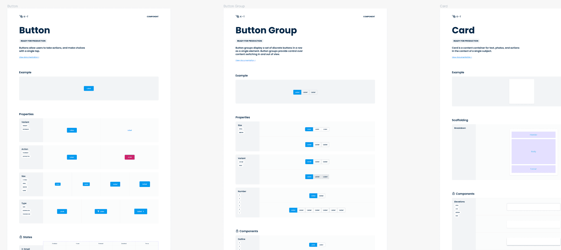 Screenshot of several different components within a design system